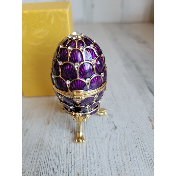 Miniature purple egg trinket box enameled hinge Easter home decor - Picture 4 of 7